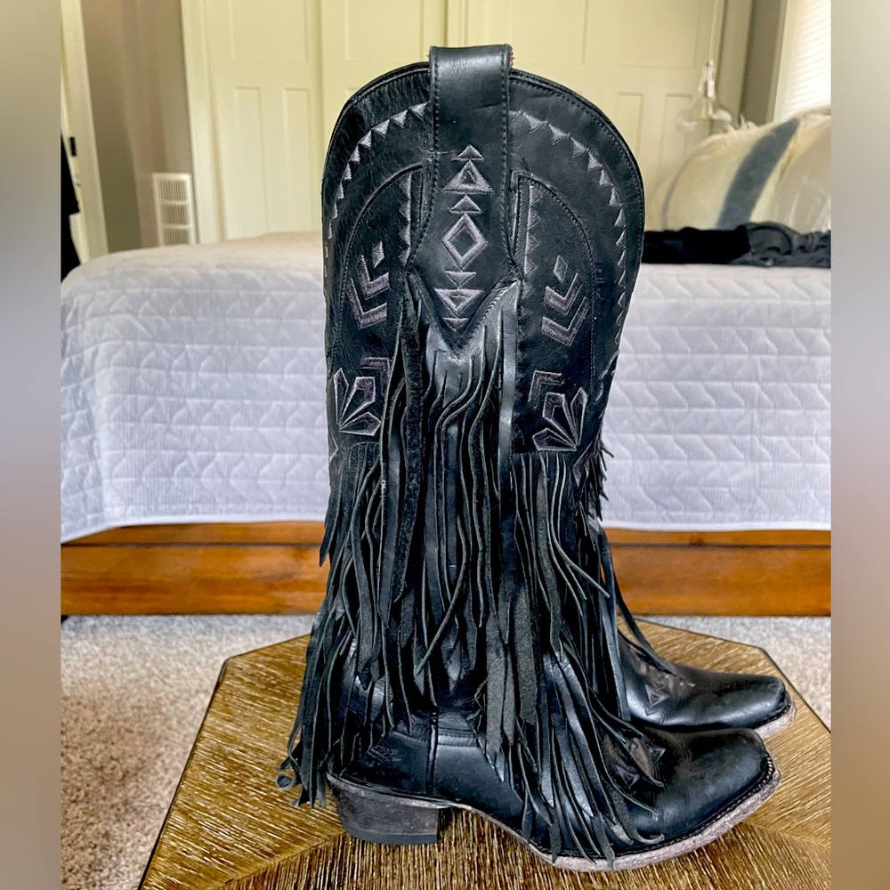 Junk Gypsy by Lane leather fringe cowboy boots size 7 snip toe